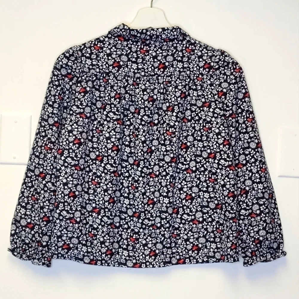 Janie and Jack Red Birds Floral Flannel Navy Blue Winter Pajama Shirt Size 10
